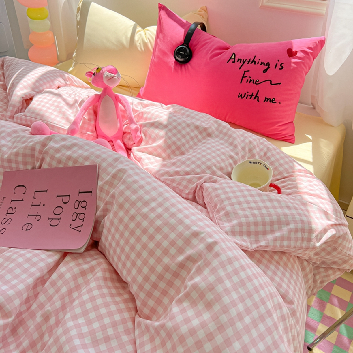 91家纺网 家纺一手货源 找家纺 （总）子钦家纺 2025新款云朵棉针织棉开学季混搭INS风学生宿舍床单床笠四件套-小清新