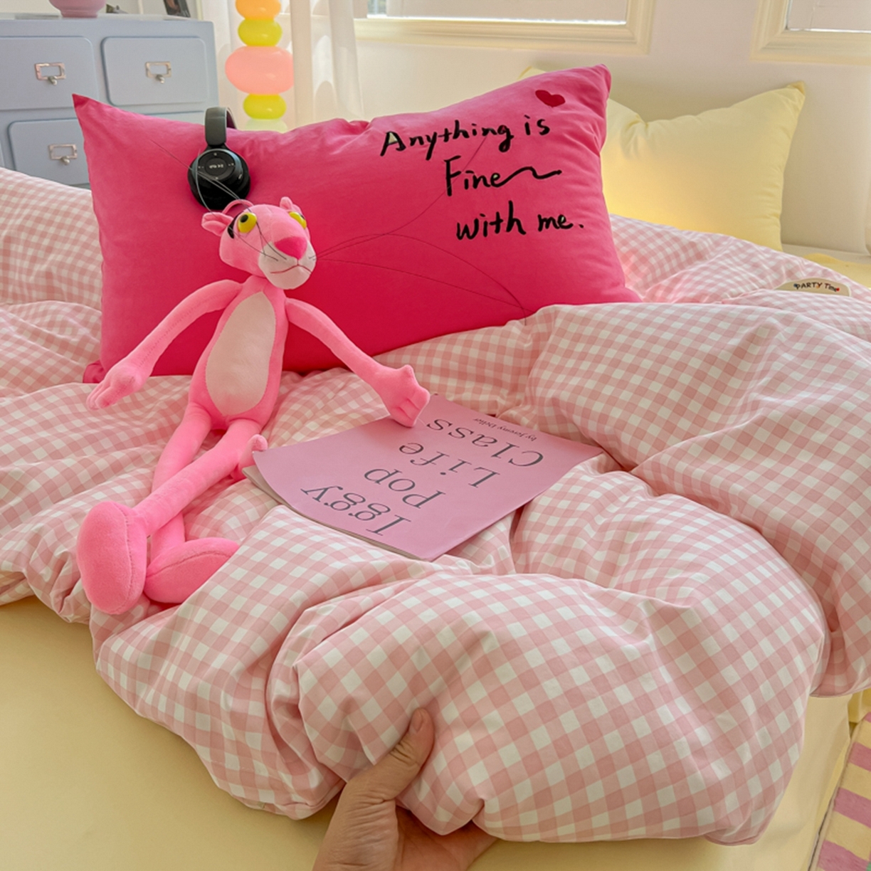 91家纺网 家纺一手货源 找家纺 （总）子钦家纺 2025新款云朵棉针织棉开学季混搭INS风学生宿舍床单床笠四件套-小清新