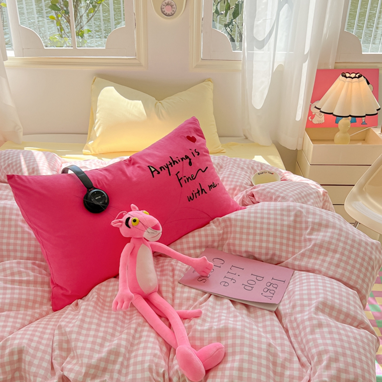 91家纺网 家纺一手货源 找家纺 （总）子钦家纺 2025新款云朵棉针织棉开学季混搭INS风学生宿舍床单床笠四件套-小清新