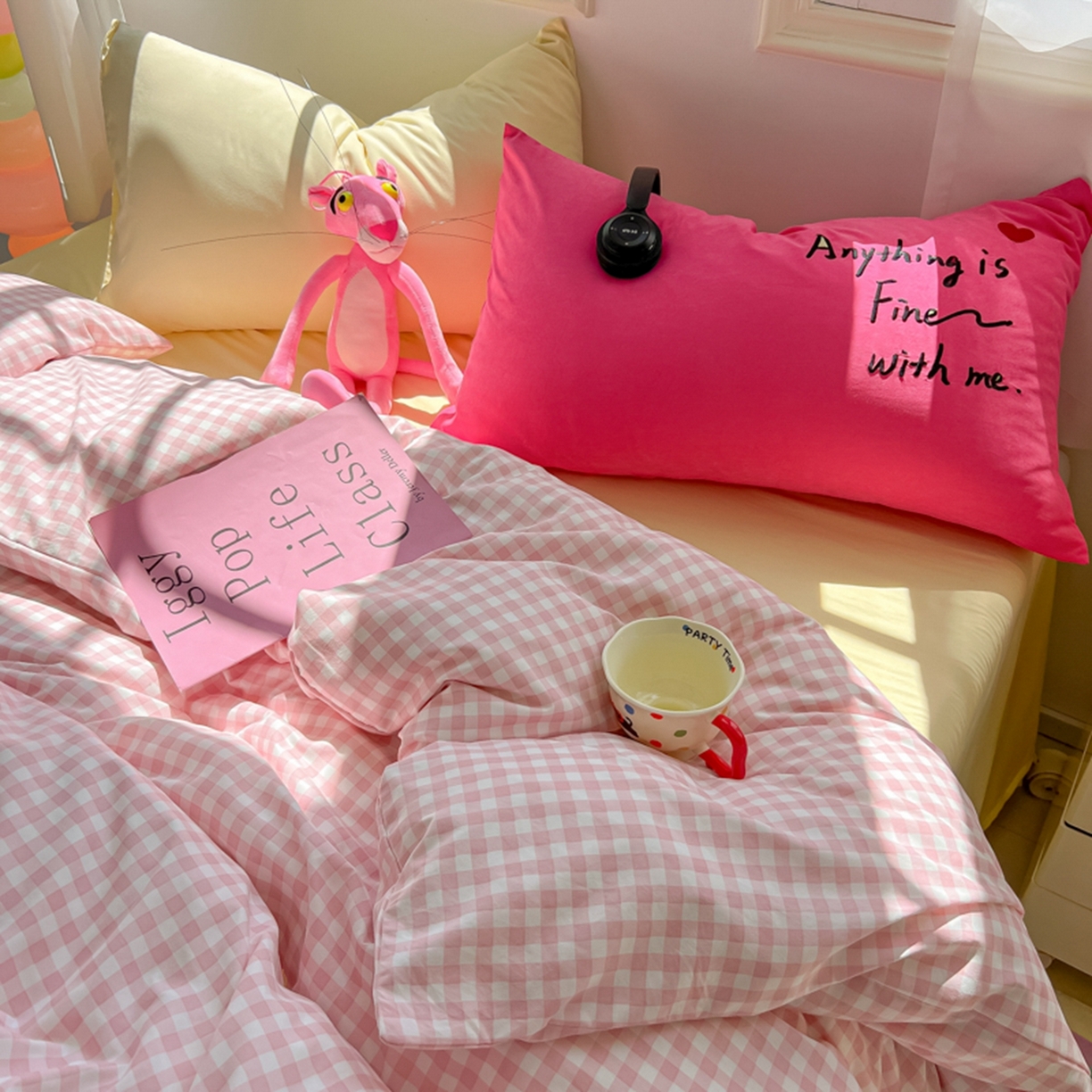 91家纺网 家纺一手货源 找家纺 （总）子钦家纺 2025新款云朵棉针织棉开学季混搭INS风学生宿舍床单床笠四件套-小清新