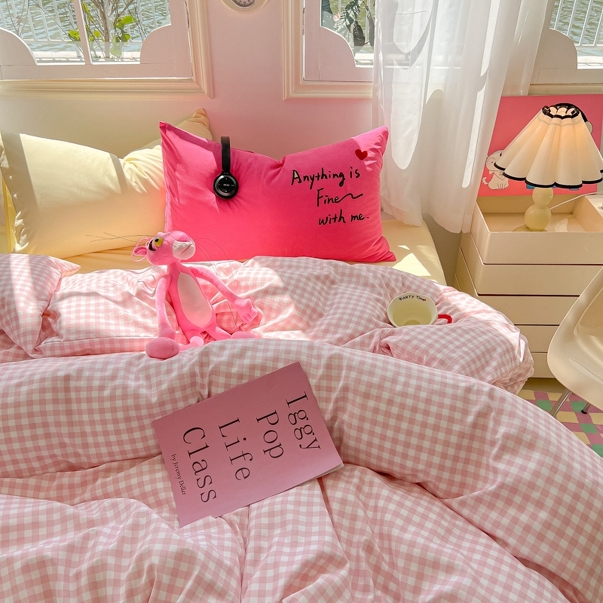 91家纺网 家纺一手货源 找家纺 （总）子钦家纺 2025新款云朵棉针织棉开学季混搭INS风学生宿舍床单床笠四件套-小清新