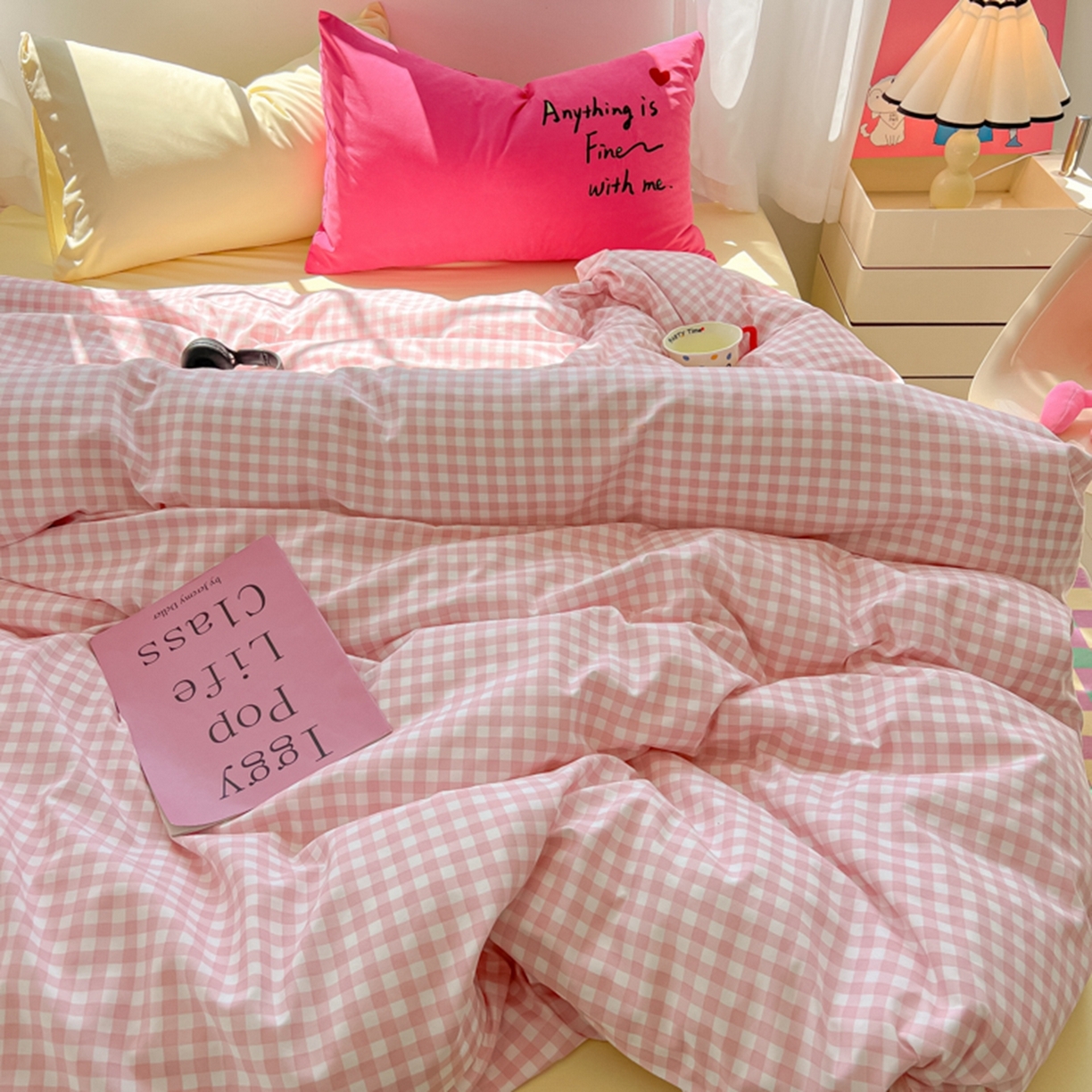 91家纺网 家纺一手货源 找家纺 （总）子钦家纺 2025新款云朵棉针织棉开学季混搭INS风学生宿舍床单床笠四件套-小清新