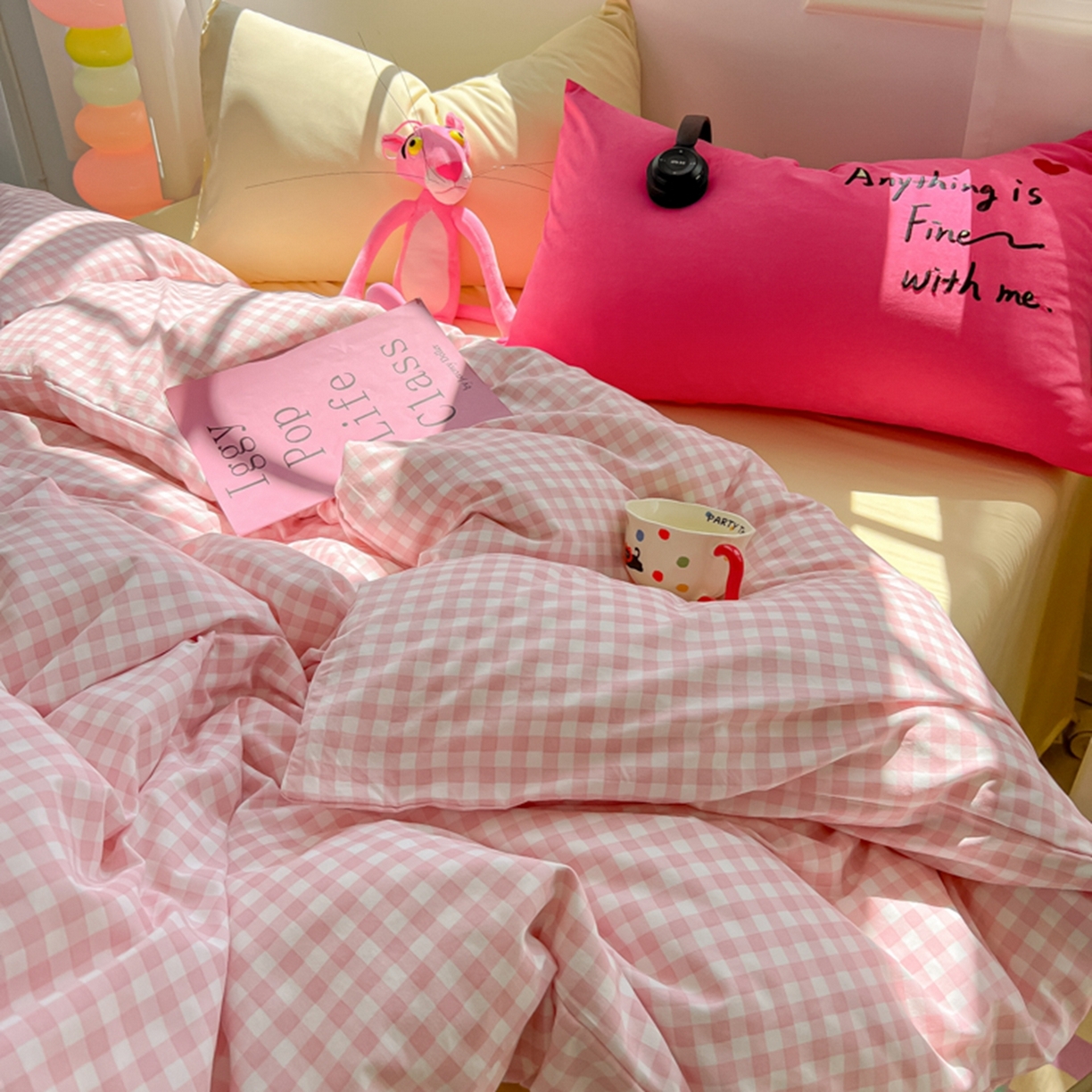 91家纺网 家纺一手货源 找家纺 （总）子钦家纺 2025新款云朵棉针织棉开学季混搭INS风学生宿舍床单床笠四件套-小清新