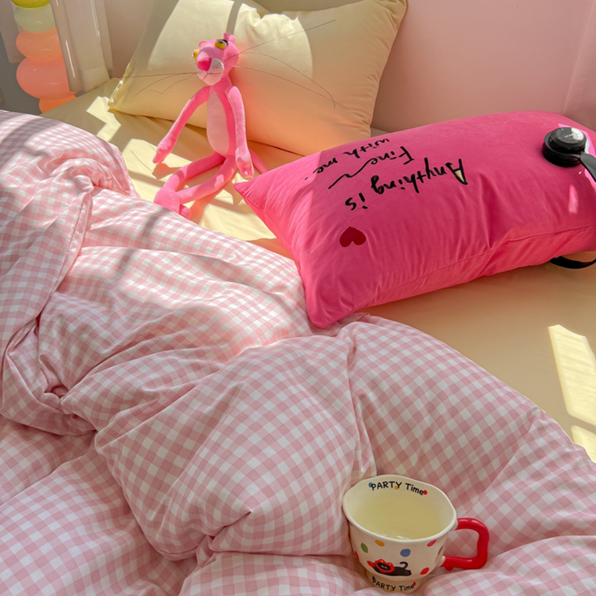 91家纺网 家纺一手货源 找家纺 （总）子钦家纺 2025新款云朵棉针织棉开学季混搭INS风学生宿舍床单床笠四件套-小清新