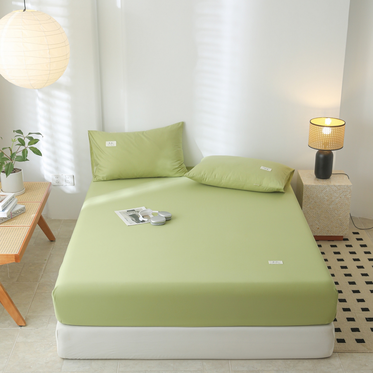 91家纺网 家纺一手货源 找家纺 眠博士 2025新款轻奢简约40s全棉纯棉纯色单床笠 床笠单件 床笠-浅绿