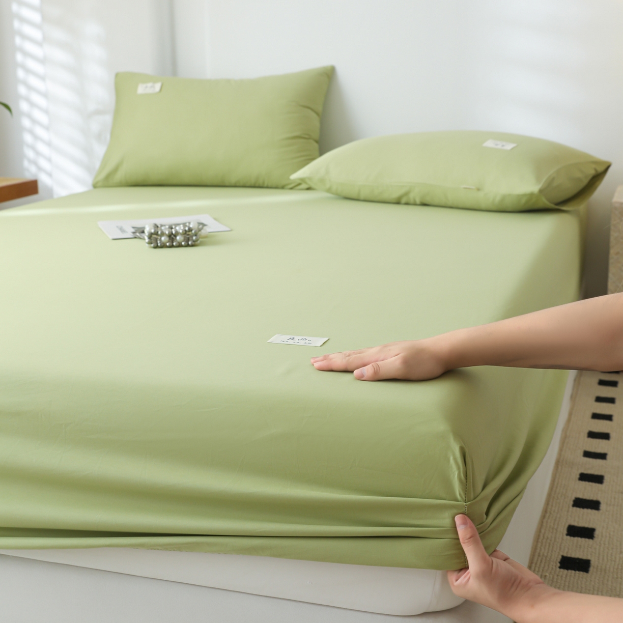 91家纺网 家纺一手货源 找家纺 眠博士 2025新款轻奢简约40s全棉纯棉纯色单床笠 床笠单件 床笠-浅绿