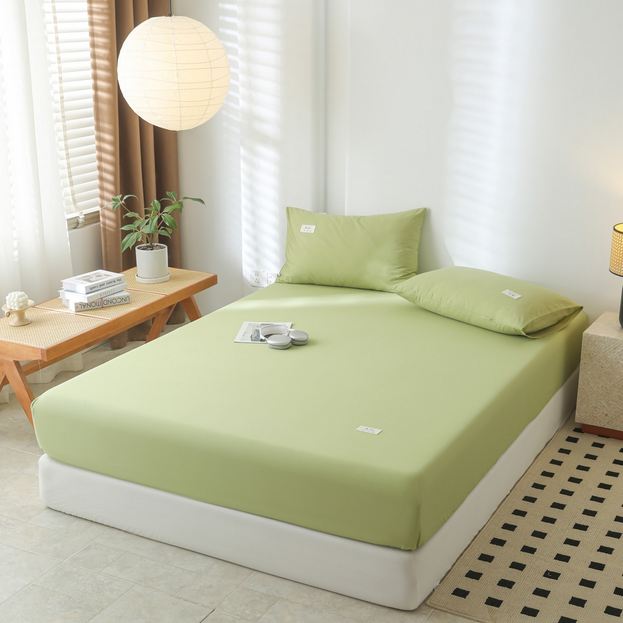 91家纺网 家纺一手货源 找家纺 眠博士 2025新款轻奢简约40s全棉纯棉纯色单床笠 床笠单件 床笠-浅绿