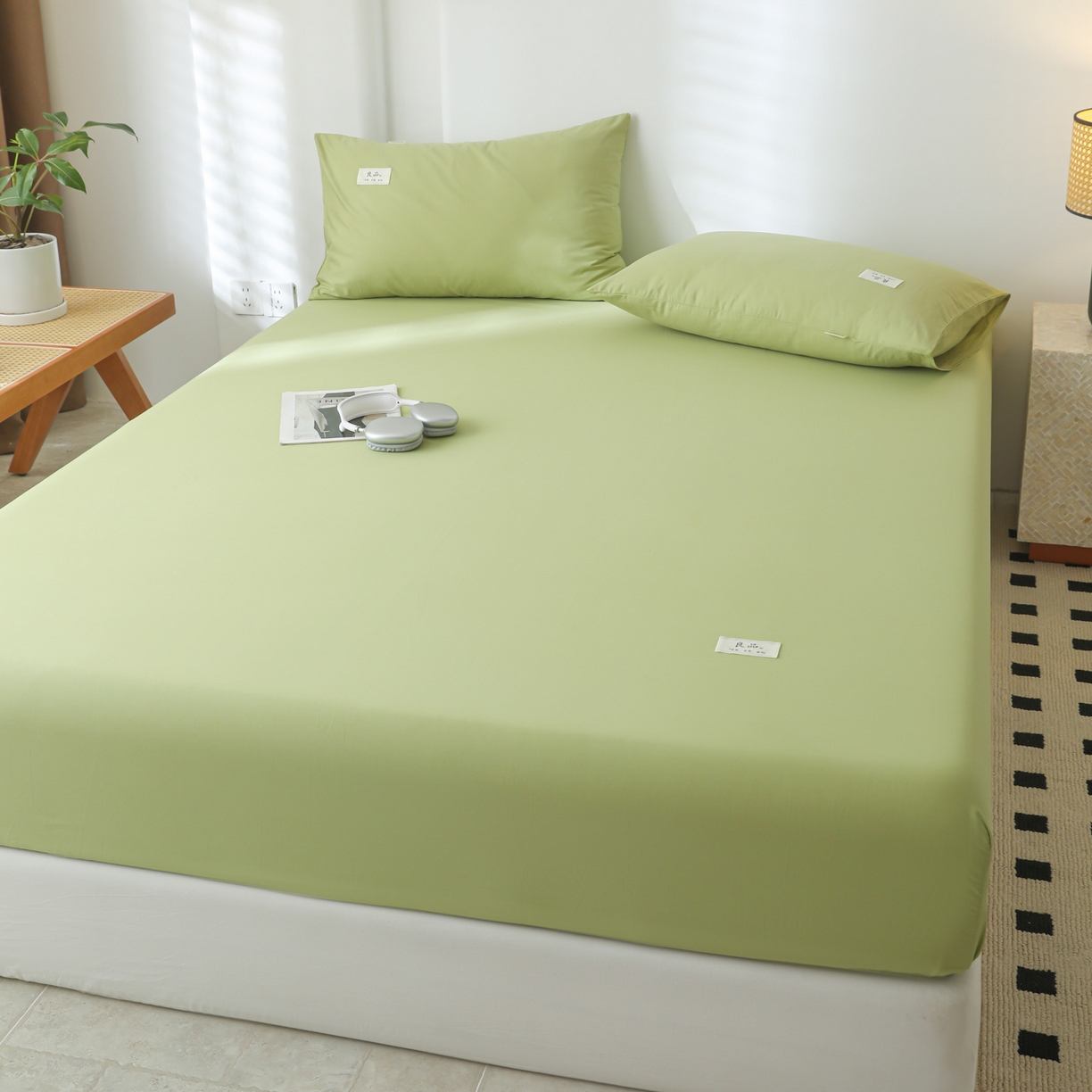 91家纺网 家纺一手货源 找家纺 眠博士 2025新款轻奢简约40s全棉纯棉纯色单床笠 床笠单件 床笠-浅绿