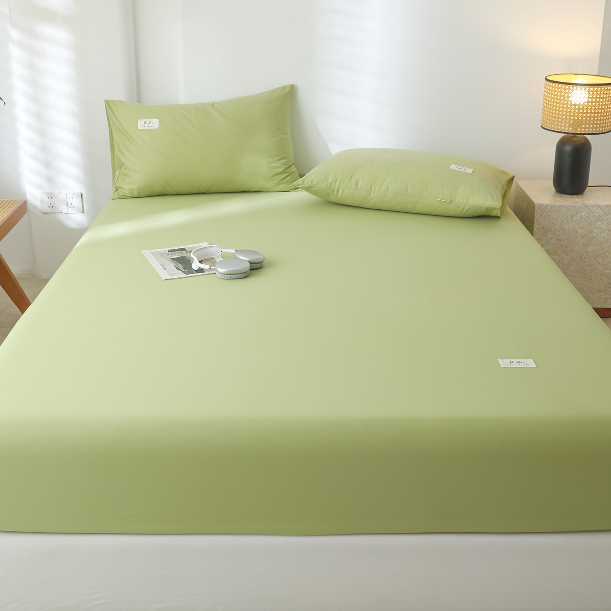 91家纺网 家纺一手货源 找家纺 眠博士 2025新款轻奢简约40s全棉纯棉纯色单床笠 床笠单件 床笠-浅绿