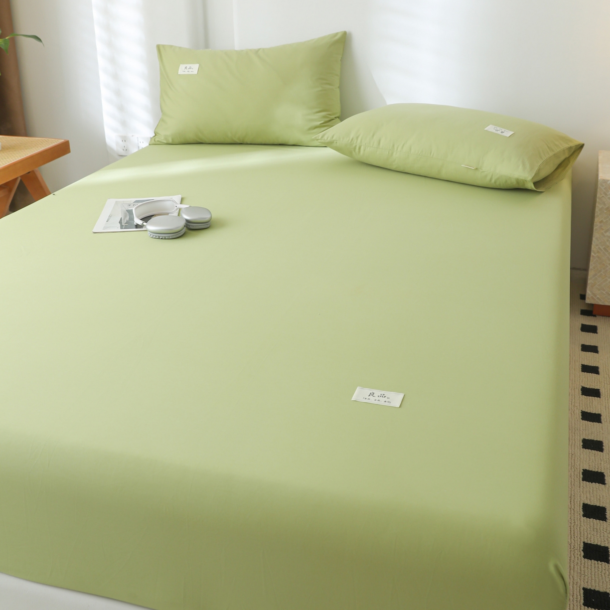 91家纺网 家纺一手货源 找家纺 眠博士 2025新款轻奢简约40s全棉纯棉纯色单床笠 床笠单件 床笠-浅绿