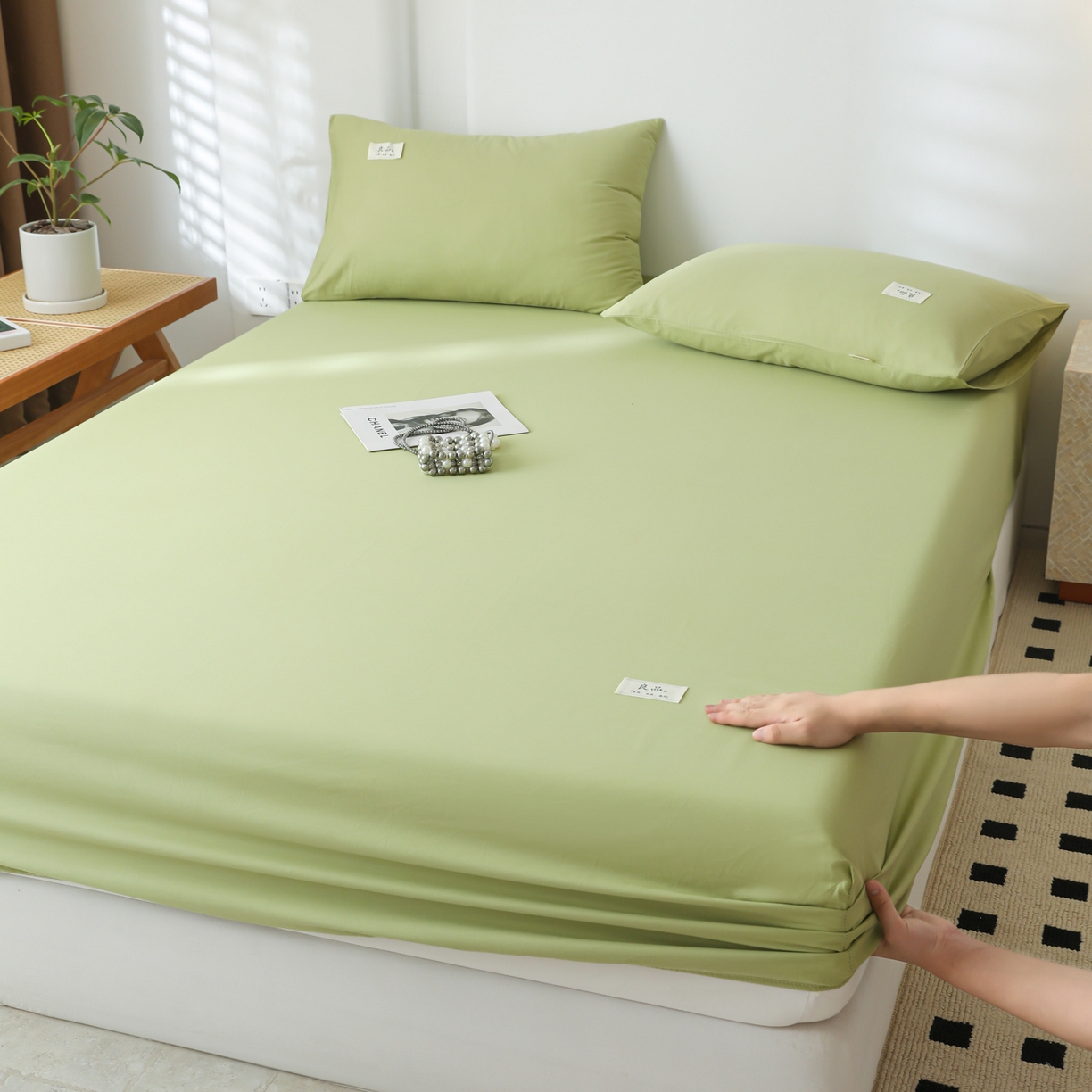 91家纺网 家纺一手货源 找家纺 眠博士 2025新款轻奢简约40s全棉纯棉纯色单床笠 床笠单件 床笠-浅绿
