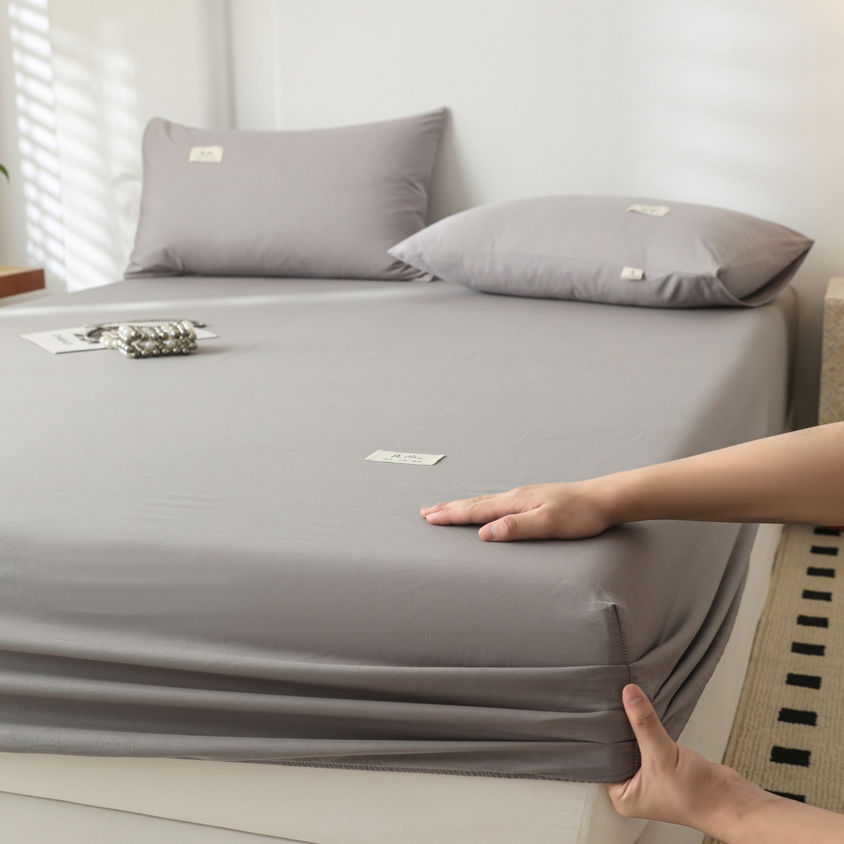 91家纺网 家纺一手货源 找家纺 眠博士 2025新款轻奢简约40s全棉纯棉纯色单床笠 床笠单件 床笠-银灰色