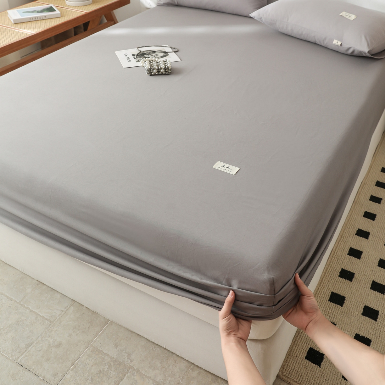 91家纺网 家纺一手货源 找家纺 眠博士 2025新款轻奢简约40s全棉纯棉纯色单床笠 床笠单件 床笠-银灰色