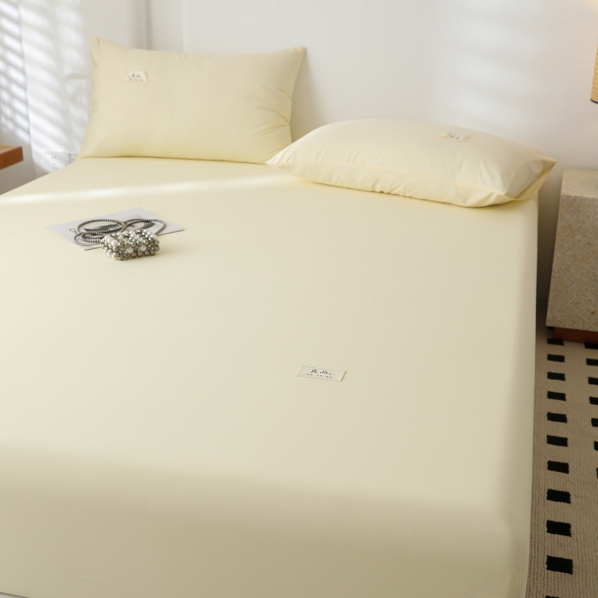 91家纺网 家纺一手货源 找家纺 眠博士 2025新款轻奢简约40s全棉纯棉纯色单床笠 床笠单件 床笠-浅黄