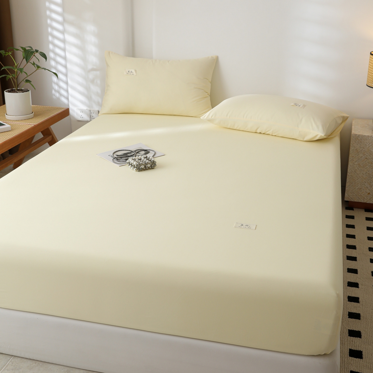 91家纺网 家纺一手货源 找家纺 眠博士 2025新款轻奢简约40s全棉纯棉纯色单床笠 床笠单件 床笠-浅黄