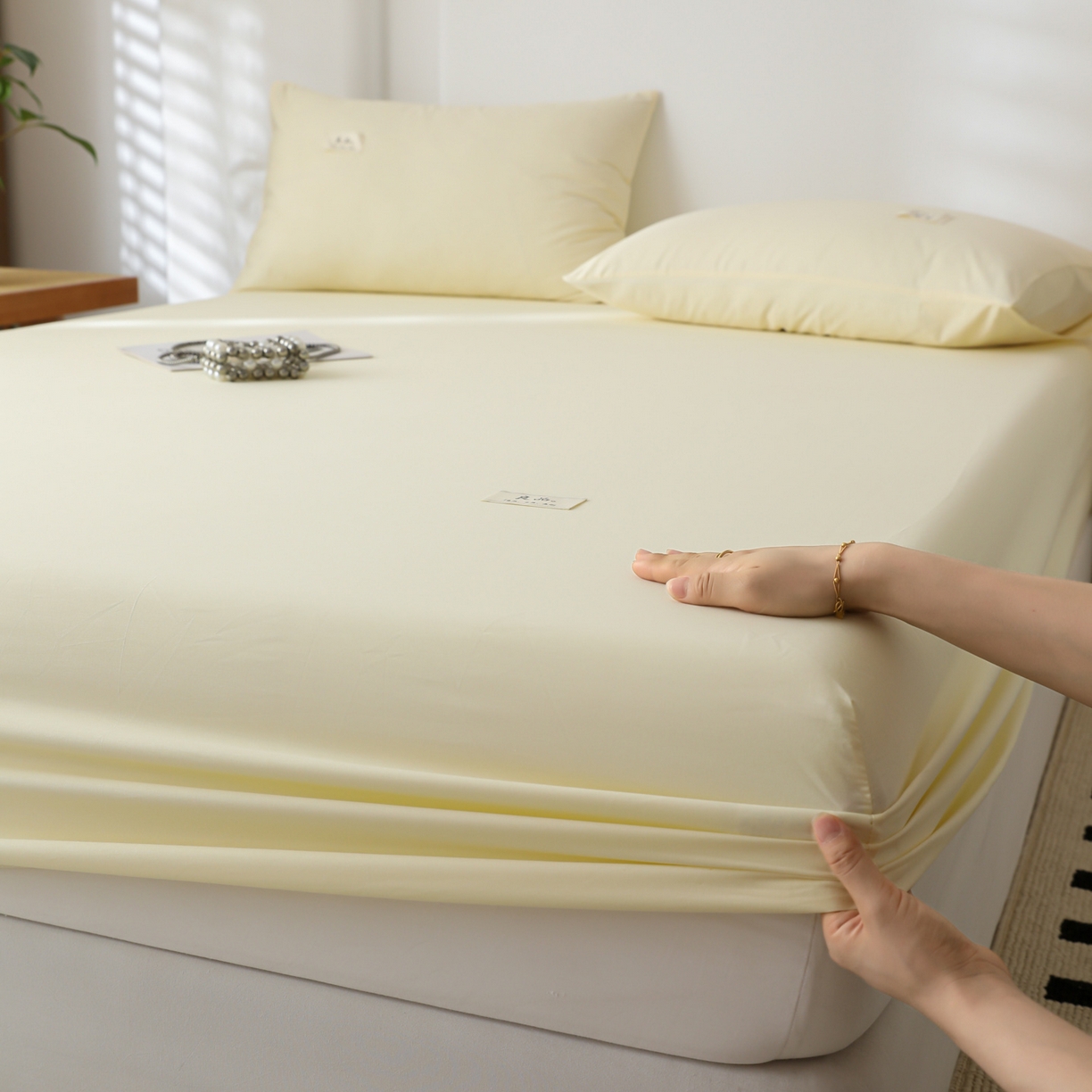 91家纺网 家纺一手货源 找家纺 眠博士 2025新款轻奢简约40s全棉纯棉纯色单床笠 床笠单件 床笠-浅黄