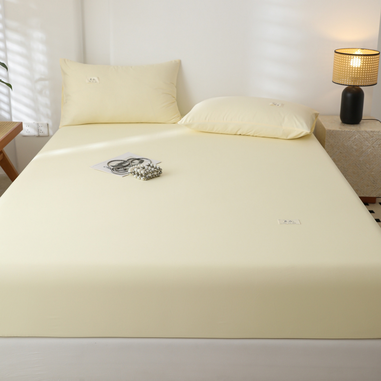 91家纺网 家纺一手货源 找家纺 眠博士 2025新款轻奢简约40s全棉纯棉纯色单床笠 床笠单件 床笠-浅黄
