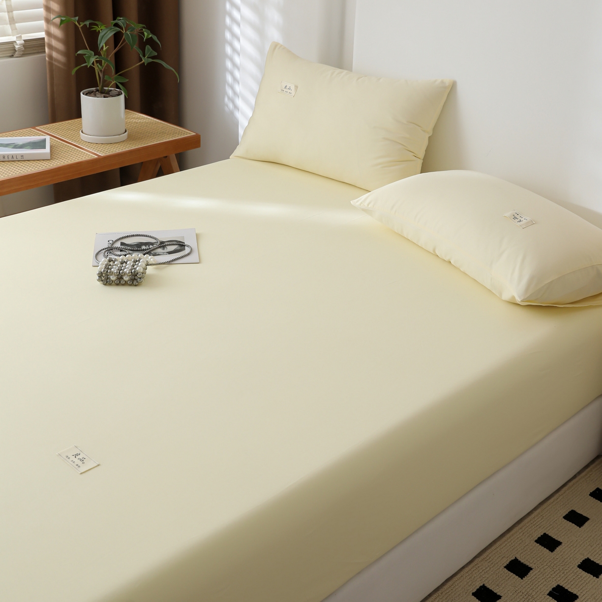 91家纺网 家纺一手货源 找家纺 眠博士 2025新款轻奢简约40s全棉纯棉纯色单床笠 床笠单件 床笠-浅黄
