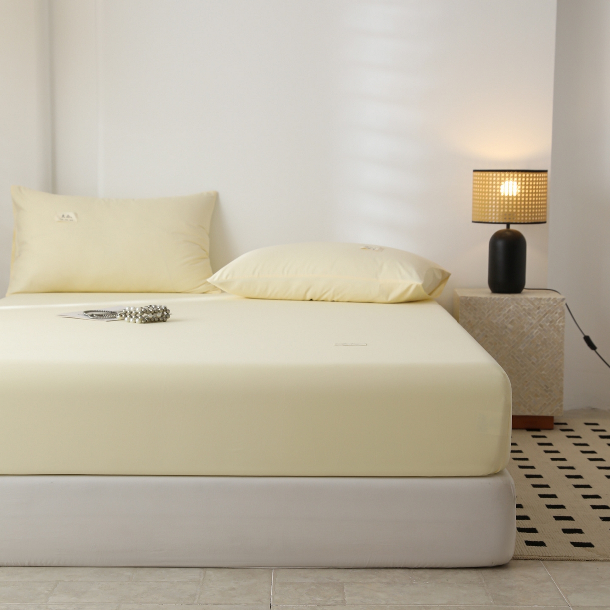 91家纺网 家纺一手货源 找家纺 眠博士 2025新款轻奢简约40s全棉纯棉纯色单床笠 床笠单件 床笠-浅黄