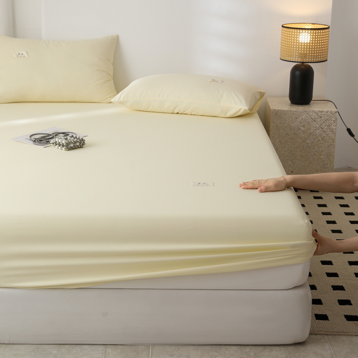 91家纺网 家纺一手货源 找家纺 眠博士 2025新款轻奢简约40s全棉纯棉纯色单床笠 床笠单件 床笠-浅黄