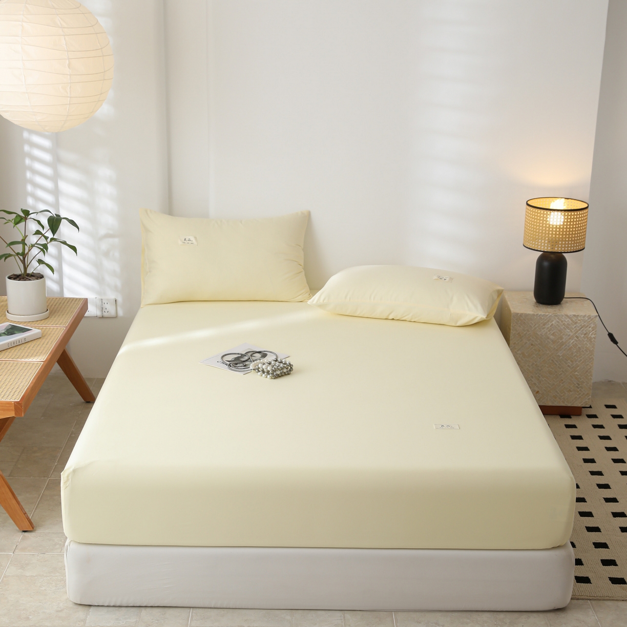 91家纺网 家纺一手货源 找家纺 眠博士 2025新款轻奢简约40s全棉纯棉纯色单床笠 床笠单件 床笠-浅黄