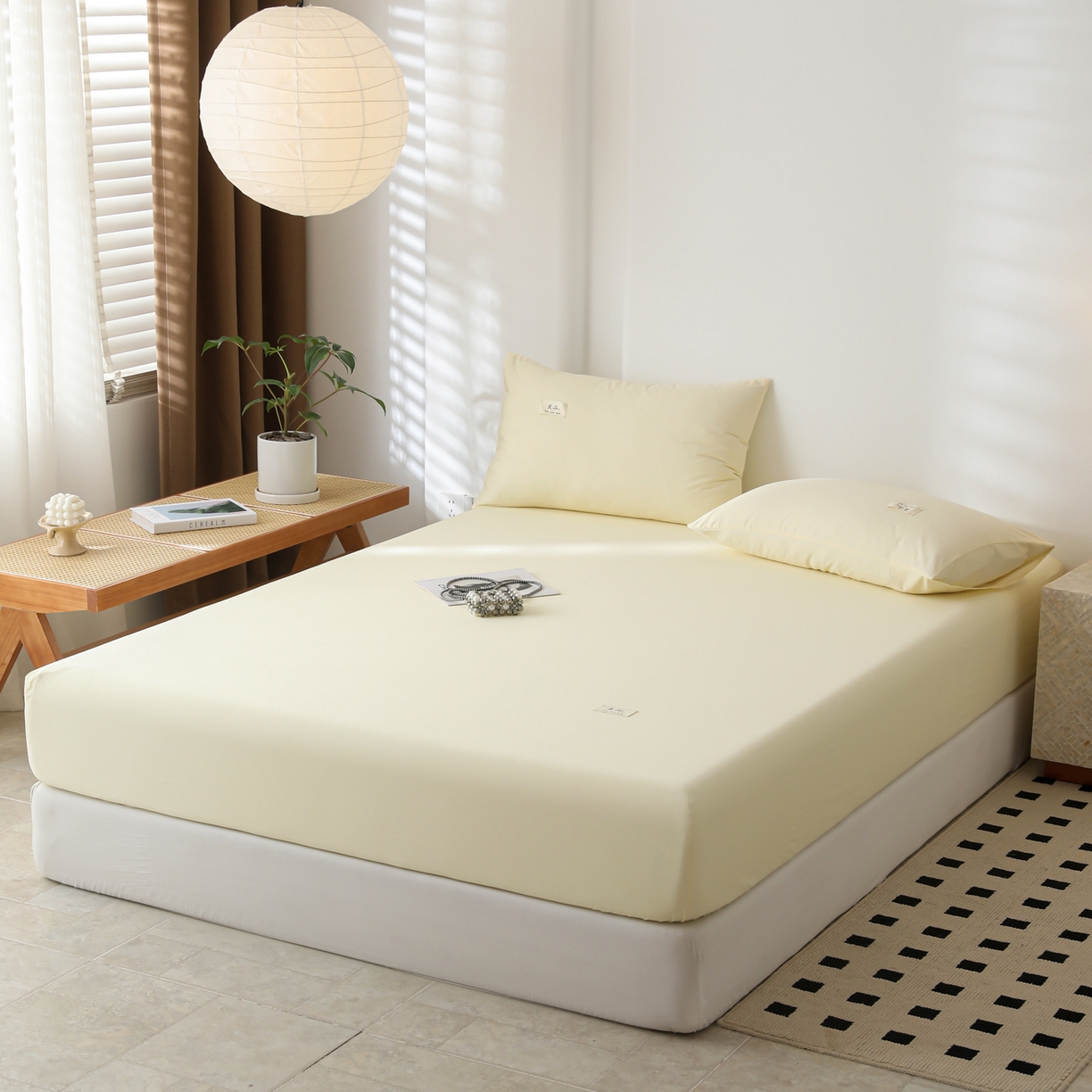 91家纺网 家纺一手货源 找家纺 眠博士 2025新款轻奢简约40s全棉纯棉纯色单床笠 床笠单件 床笠-浅黄
