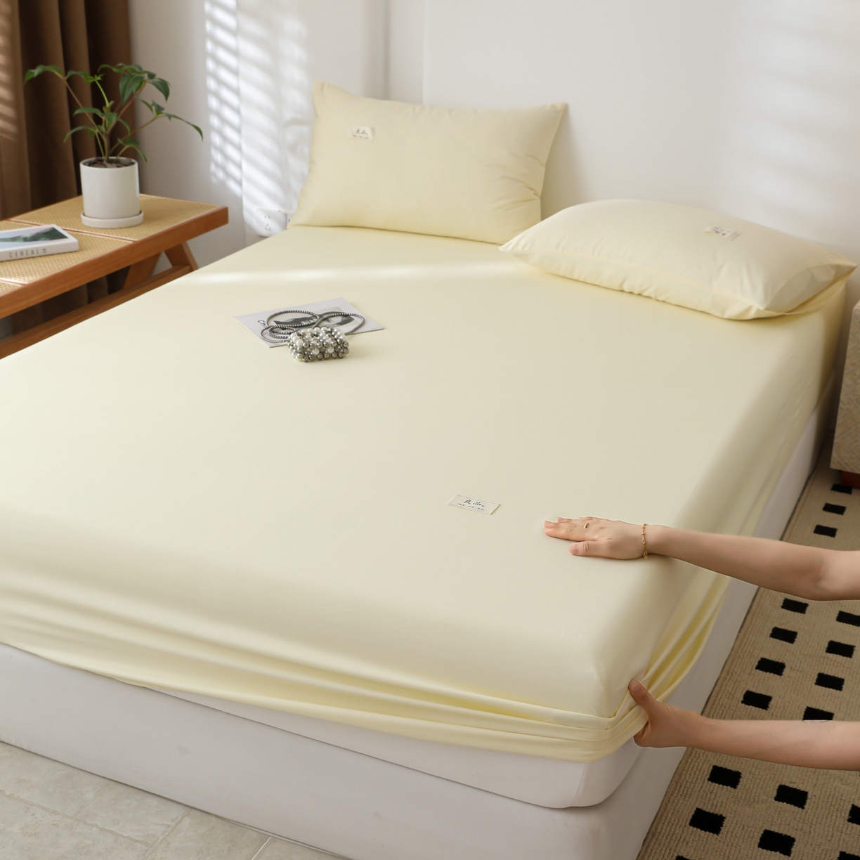 91家纺网 家纺一手货源 找家纺 眠博士 2025新款轻奢简约40s全棉纯棉纯色单床笠 床笠单件 床笠-浅黄