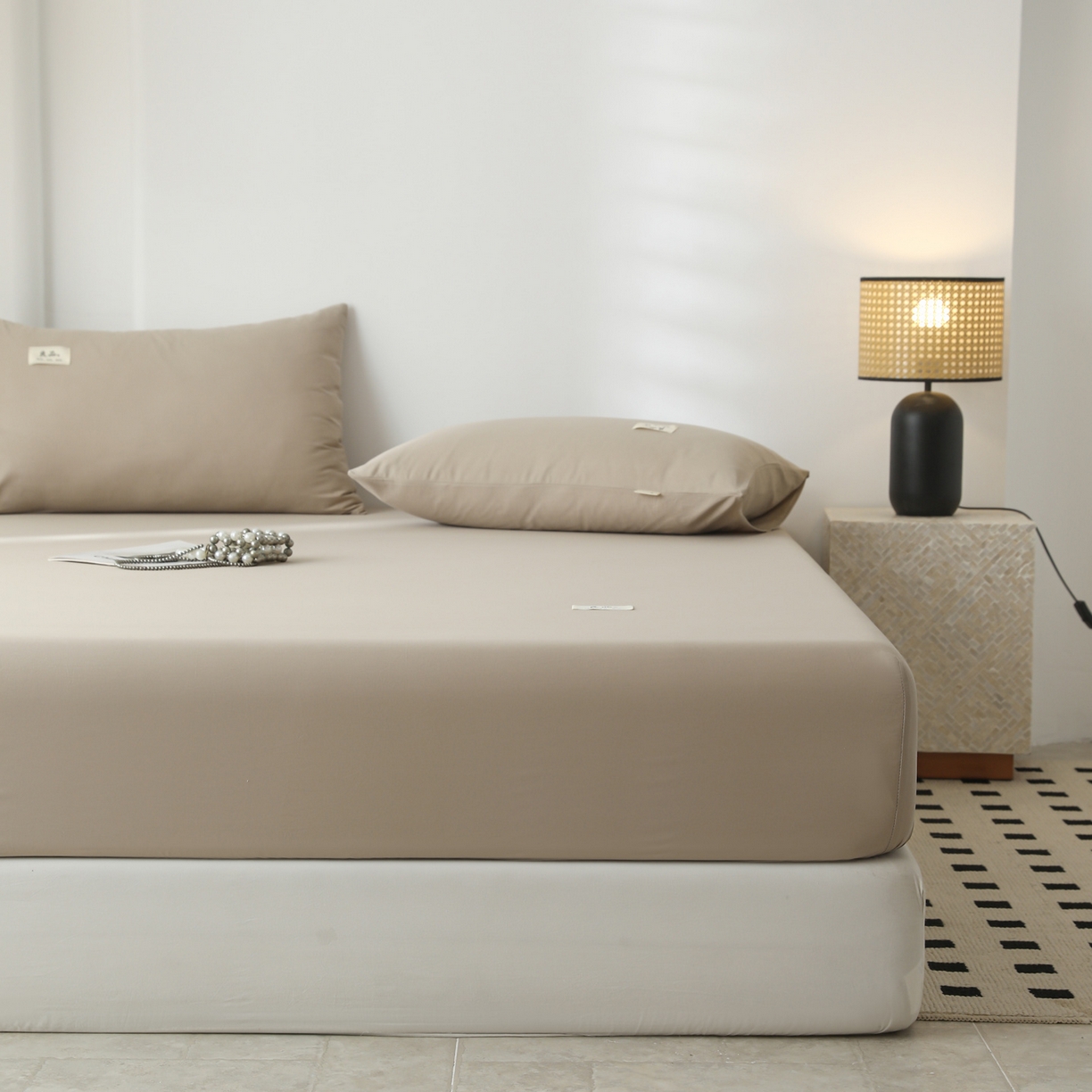 91家纺网 家纺一手货源 找家纺 眠博士 2025新款轻奢简约40s全棉纯棉纯色单床笠 床笠单件 床笠-杏色