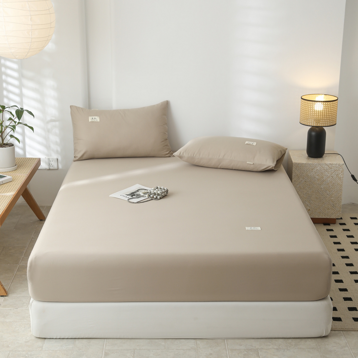 91家纺网 家纺一手货源 找家纺 眠博士 2025新款轻奢简约40s全棉纯棉纯色单床笠 床笠单件 床笠-杏色