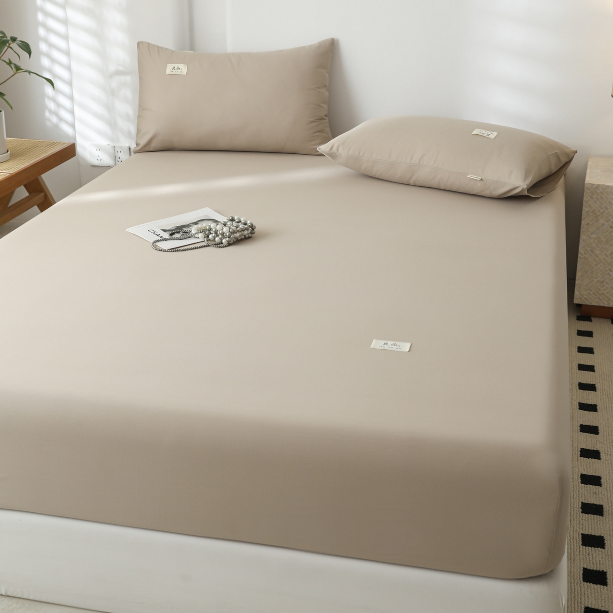 91家纺网 家纺一手货源 找家纺 眠博士 2025新款轻奢简约40s全棉纯棉纯色单床笠 床笠单件 床笠-杏色