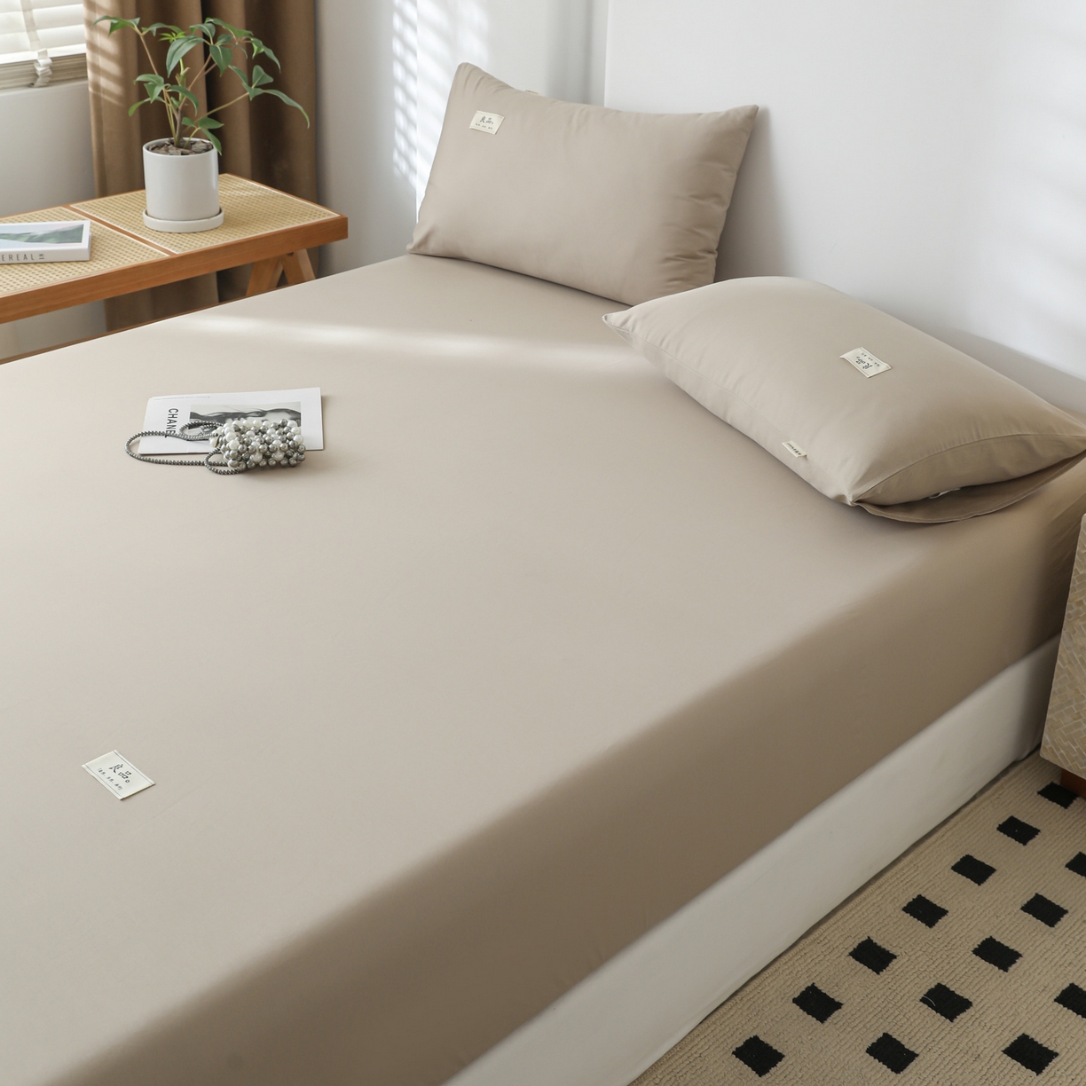 91家纺网 家纺一手货源 找家纺 眠博士 2025新款轻奢简约40s全棉纯棉纯色单床笠 床笠单件 床笠-杏色