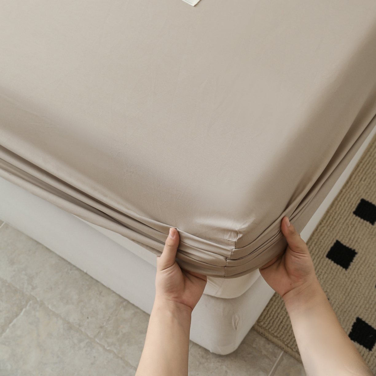 91家纺网 家纺一手货源 找家纺 眠博士 2025新款轻奢简约40s全棉纯棉纯色单床笠 床笠单件 床笠-杏色