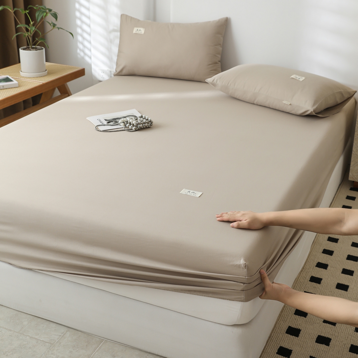 91家纺网 家纺一手货源 找家纺 眠博士 2025新款轻奢简约40s全棉纯棉纯色单床笠 床笠单件 床笠-杏色