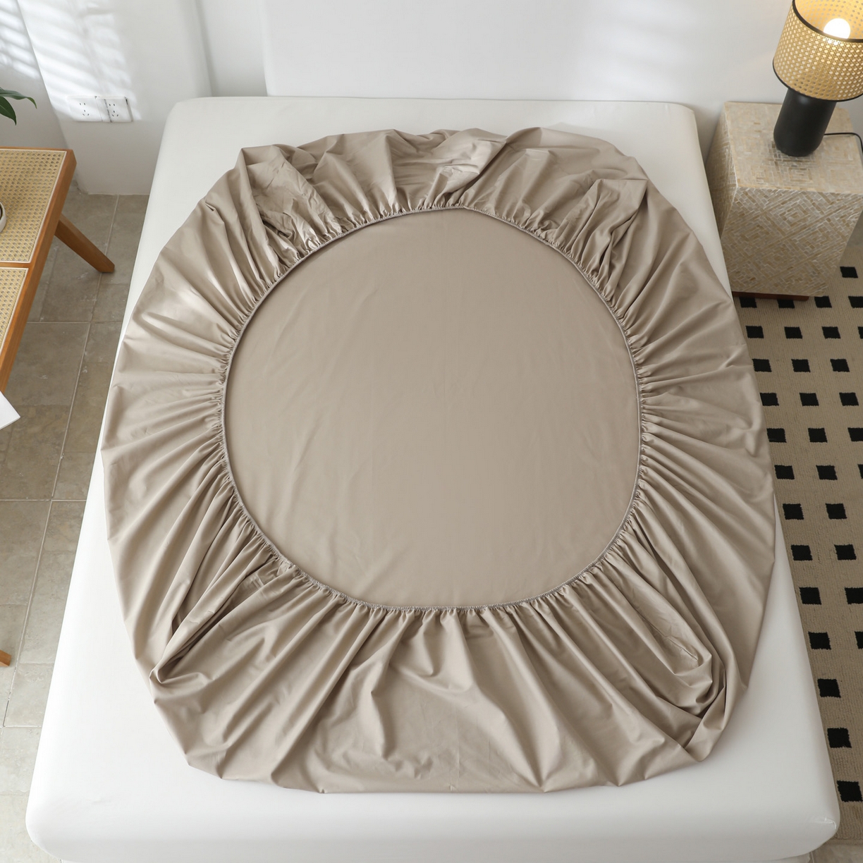 91家纺网 家纺一手货源 找家纺 眠博士 2025新款轻奢简约40s全棉纯棉纯色单床笠 床笠单件 床笠-杏色