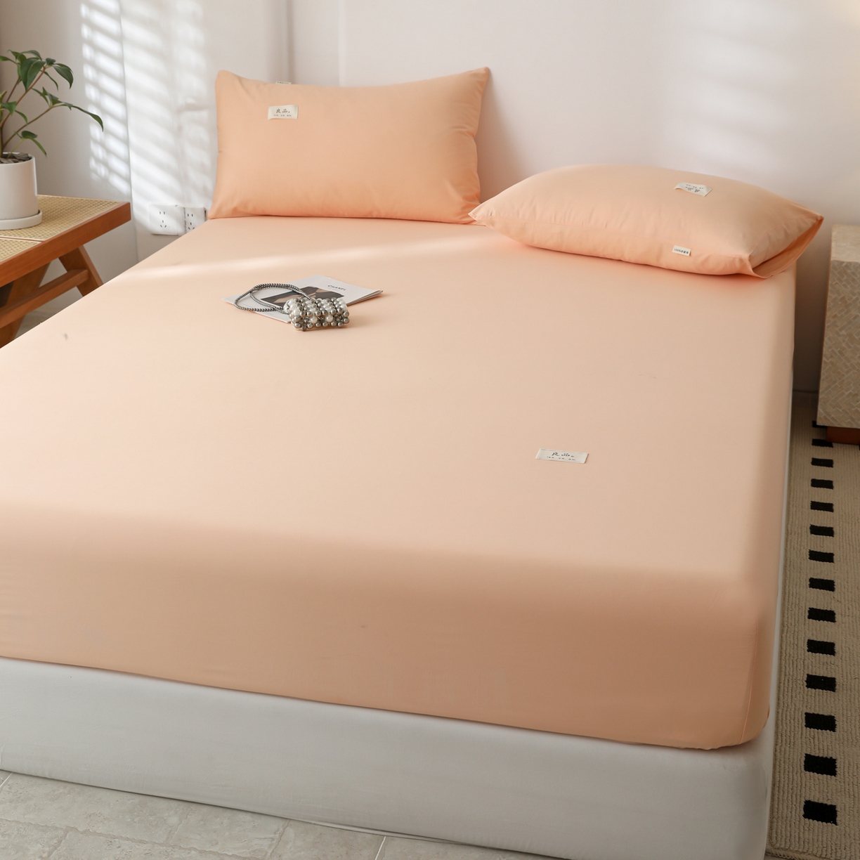 91家纺网 家纺一手货源 找家纺 眠博士 2025新款轻奢简约40s全棉纯棉纯色单床笠 床笠单件 床笠-橘色