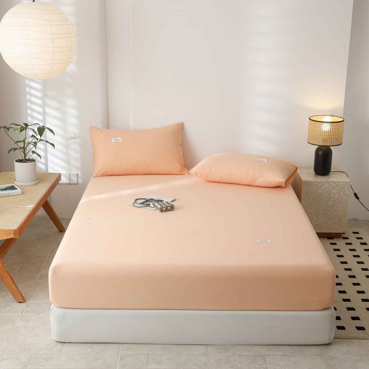 91家纺网 家纺一手货源 找家纺 眠博士 2025新款轻奢简约40s全棉纯棉纯色单床笠 床笠单件 床笠-橘色