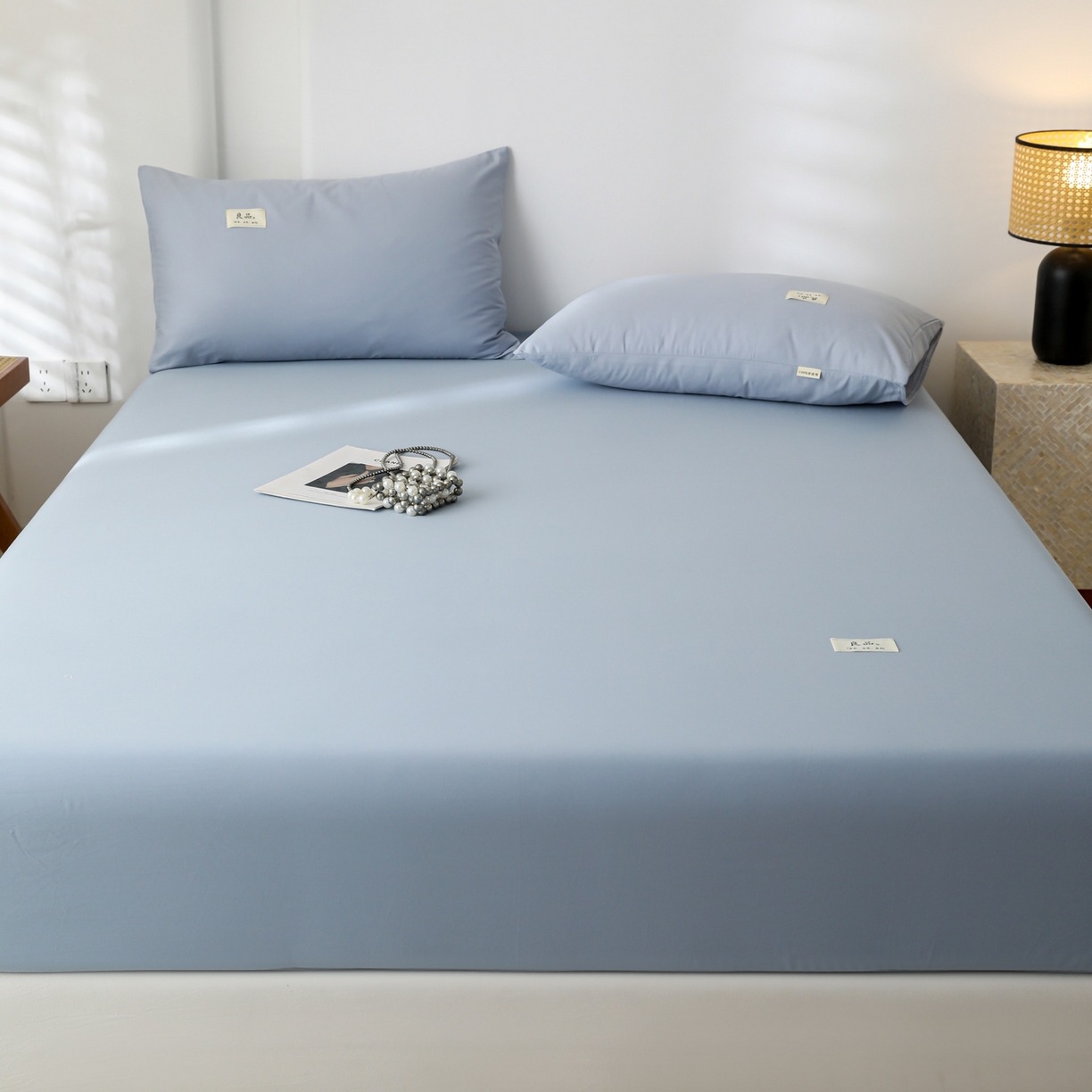 91家纺网 家纺一手货源 找家纺 眠博士 2025新款轻奢简约40s全棉纯棉纯色单床笠 床笠单件 床笠-浅蓝