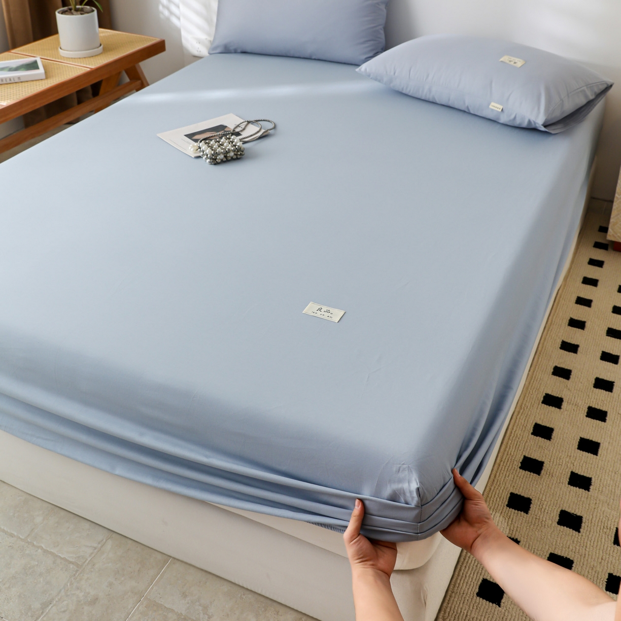 91家纺网 家纺一手货源 找家纺 眠博士 2025新款轻奢简约40s全棉纯棉纯色单床笠 床笠单件 床笠-浅蓝