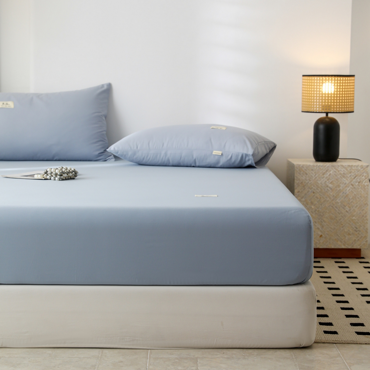 91家纺网 家纺一手货源 找家纺 眠博士 2025新款轻奢简约40s全棉纯棉纯色单床笠 床笠单件 床笠-浅蓝