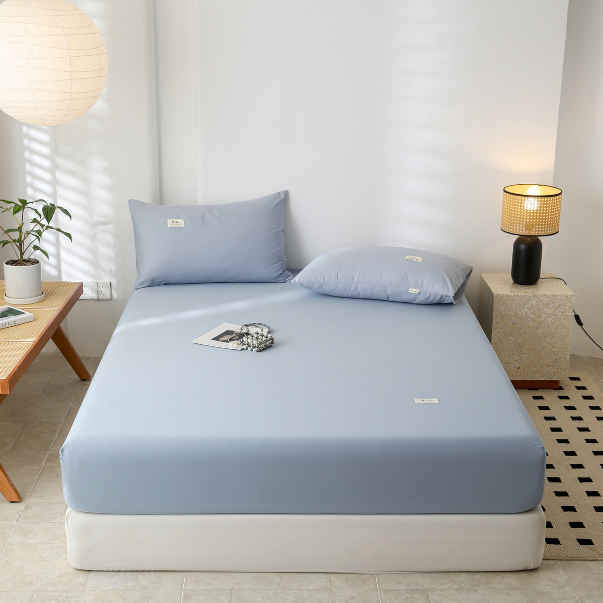 91家纺网 家纺一手货源 找家纺 眠博士 2025新款轻奢简约40s全棉纯棉纯色单床笠 床笠单件 床笠-浅蓝