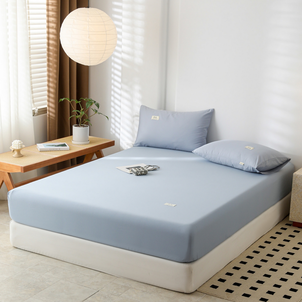 91家纺网 家纺一手货源 找家纺 眠博士 2025新款轻奢简约40s全棉纯棉纯色单床笠 床笠单件 床笠-浅蓝