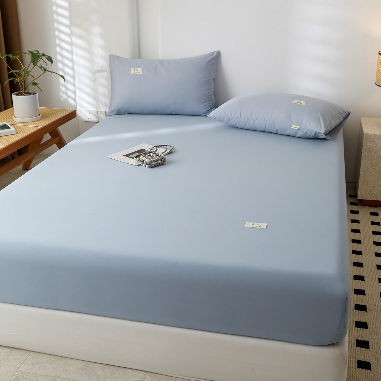91家纺网 家纺一手货源 找家纺 眠博士 2025新款轻奢简约40s全棉纯棉纯色单床笠 床笠单件 床笠-浅蓝