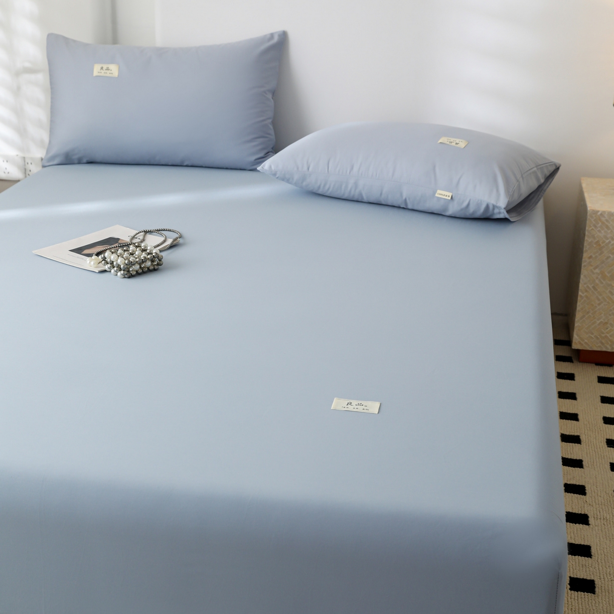 91家纺网 家纺一手货源 找家纺 眠博士 2025新款轻奢简约40s全棉纯棉纯色单床笠 床笠单件 床笠-浅蓝