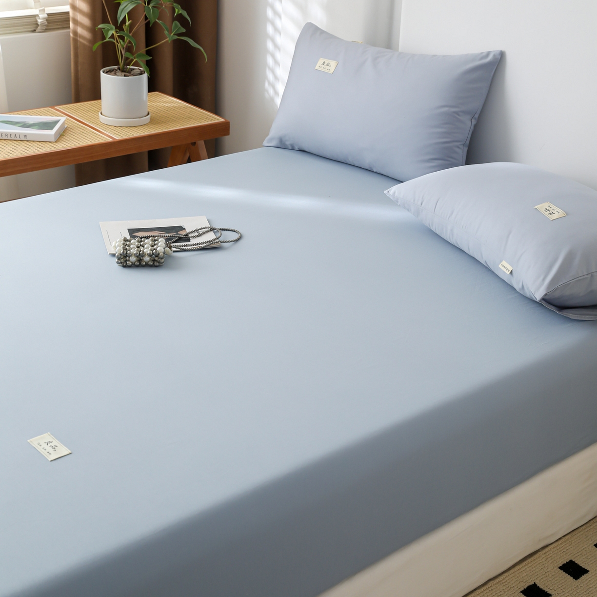 91家纺网 家纺一手货源 找家纺 眠博士 2025新款轻奢简约40s全棉纯棉纯色单床笠 床笠单件 床笠-浅蓝