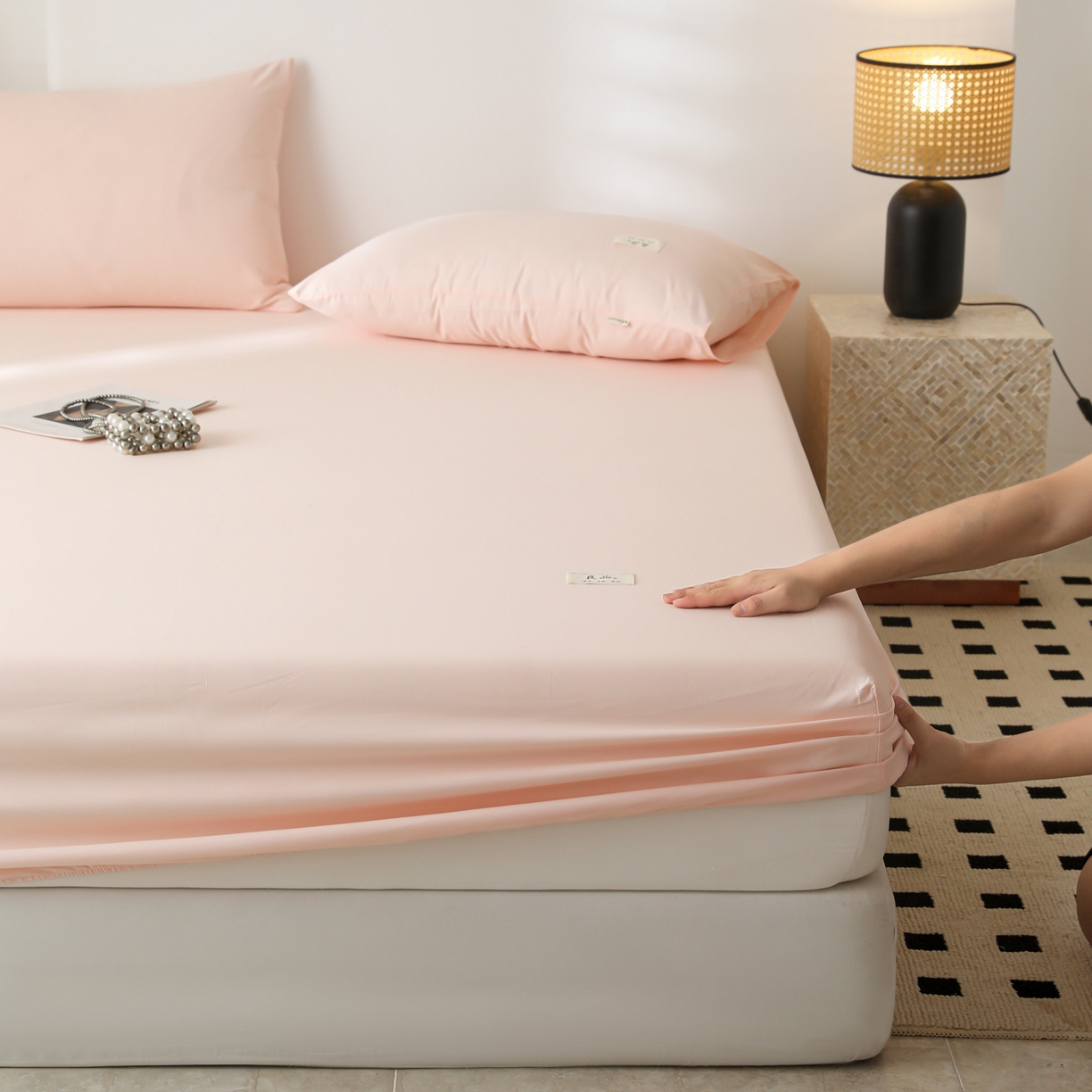 91家纺网 家纺一手货源 找家纺 眠博士 2025新款轻奢简约40s全棉纯棉纯色单床笠 床笠单件 床笠-浅粉