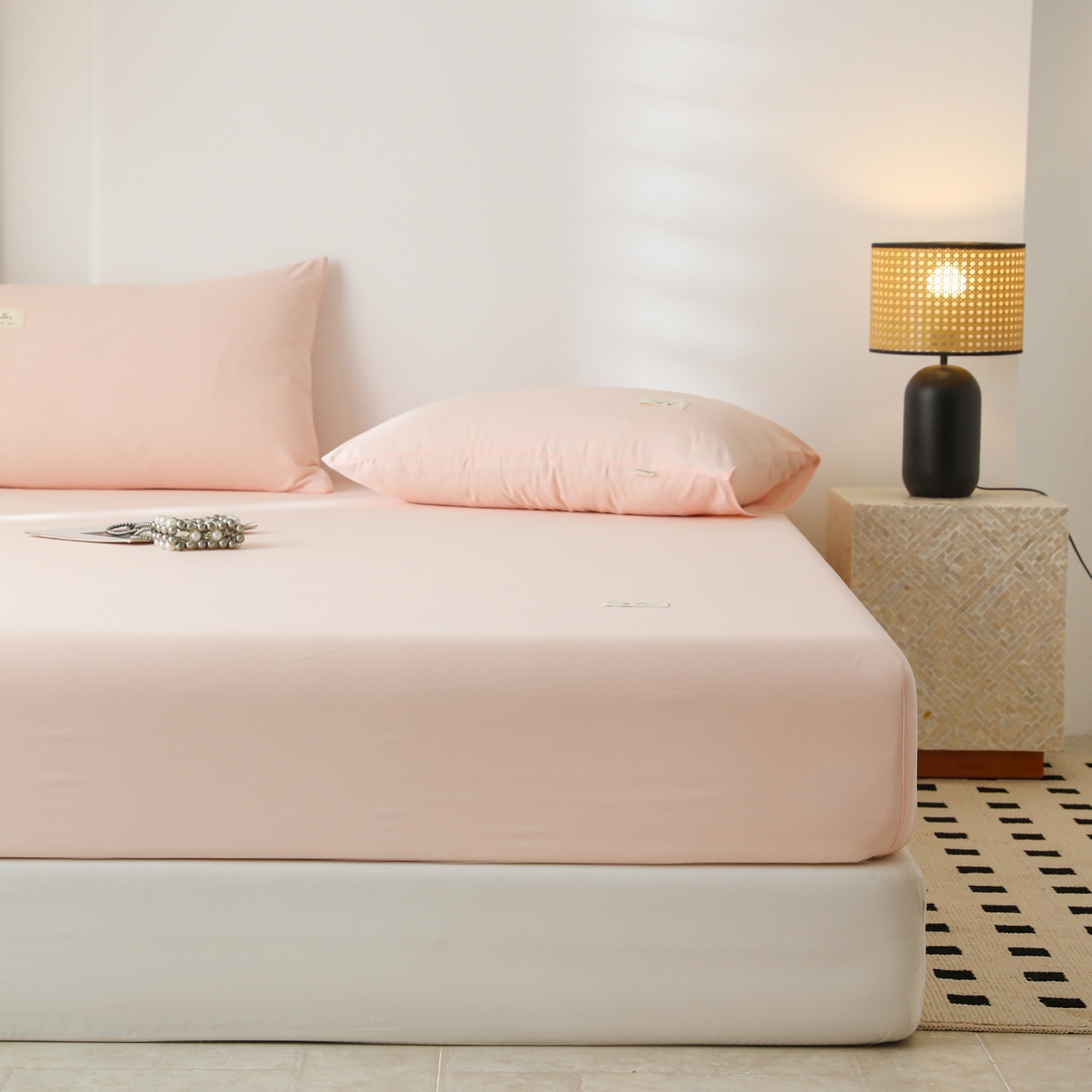 91家纺网 家纺一手货源 找家纺 眠博士 2025新款轻奢简约40s全棉纯棉纯色单床笠 床笠单件 床笠-浅粉
