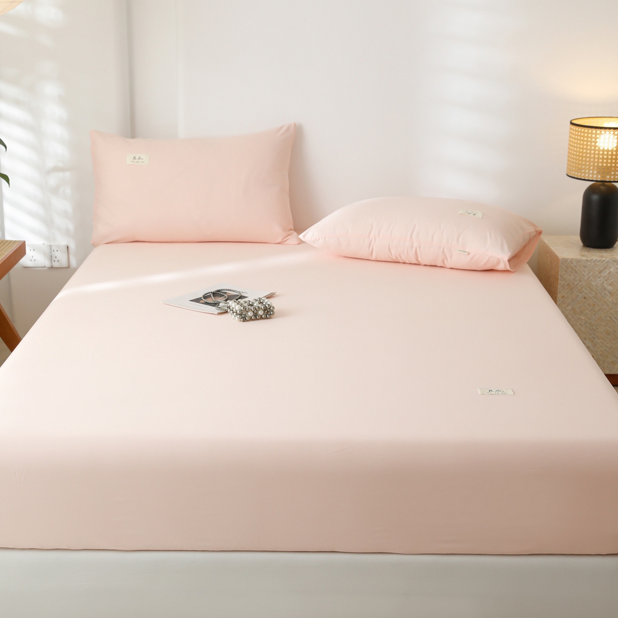91家纺网 家纺一手货源 找家纺 眠博士 2025新款轻奢简约40s全棉纯棉纯色单床笠 床笠单件 床笠-浅粉