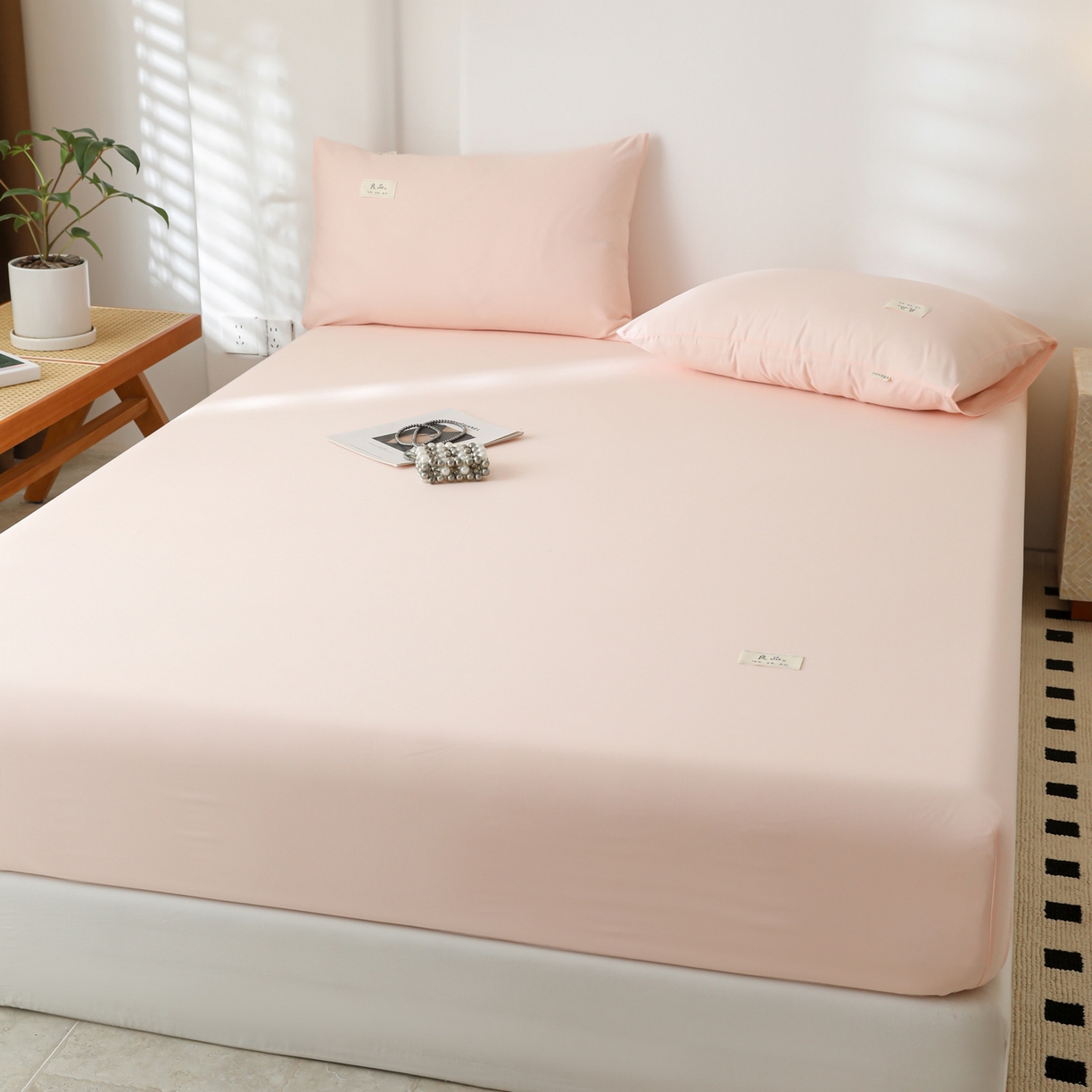 91家纺网 家纺一手货源 找家纺 眠博士 2025新款轻奢简约40s全棉纯棉纯色单床笠 床笠单件 床笠-浅粉
