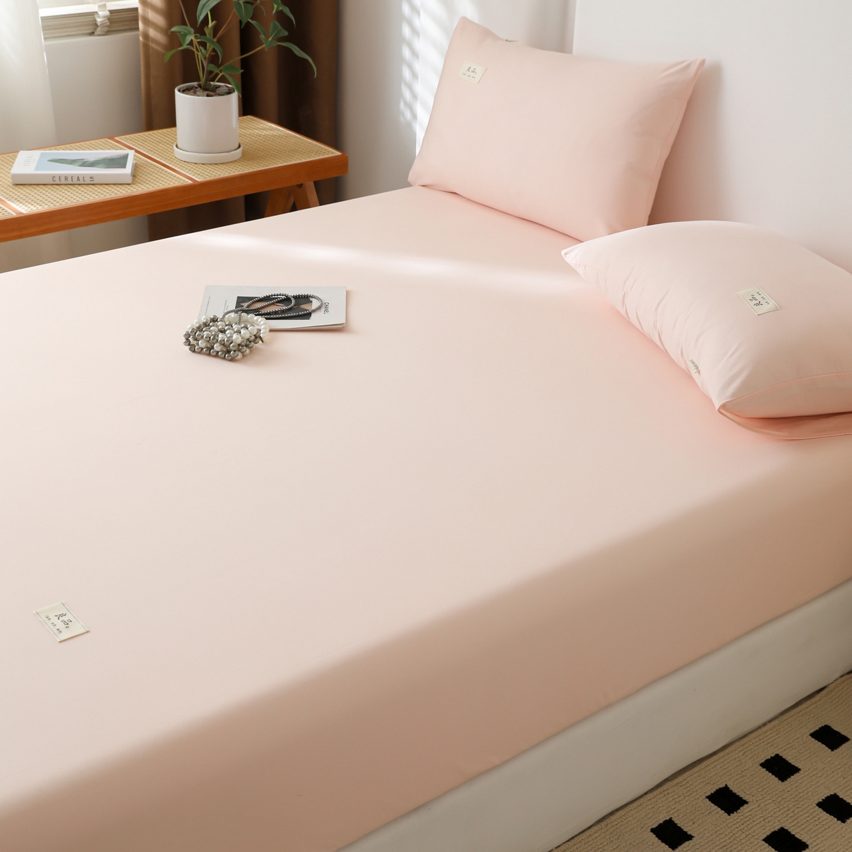 91家纺网 家纺一手货源 找家纺 眠博士 2025新款轻奢简约40s全棉纯棉纯色单床笠 床笠单件 床笠-浅粉