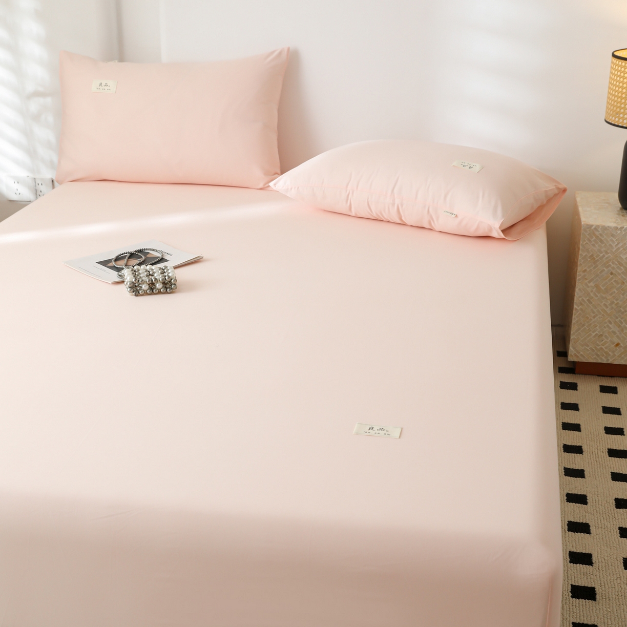 91家纺网 家纺一手货源 找家纺 眠博士 2025新款轻奢简约40s全棉纯棉纯色单床笠 床笠单件 床笠-浅粉